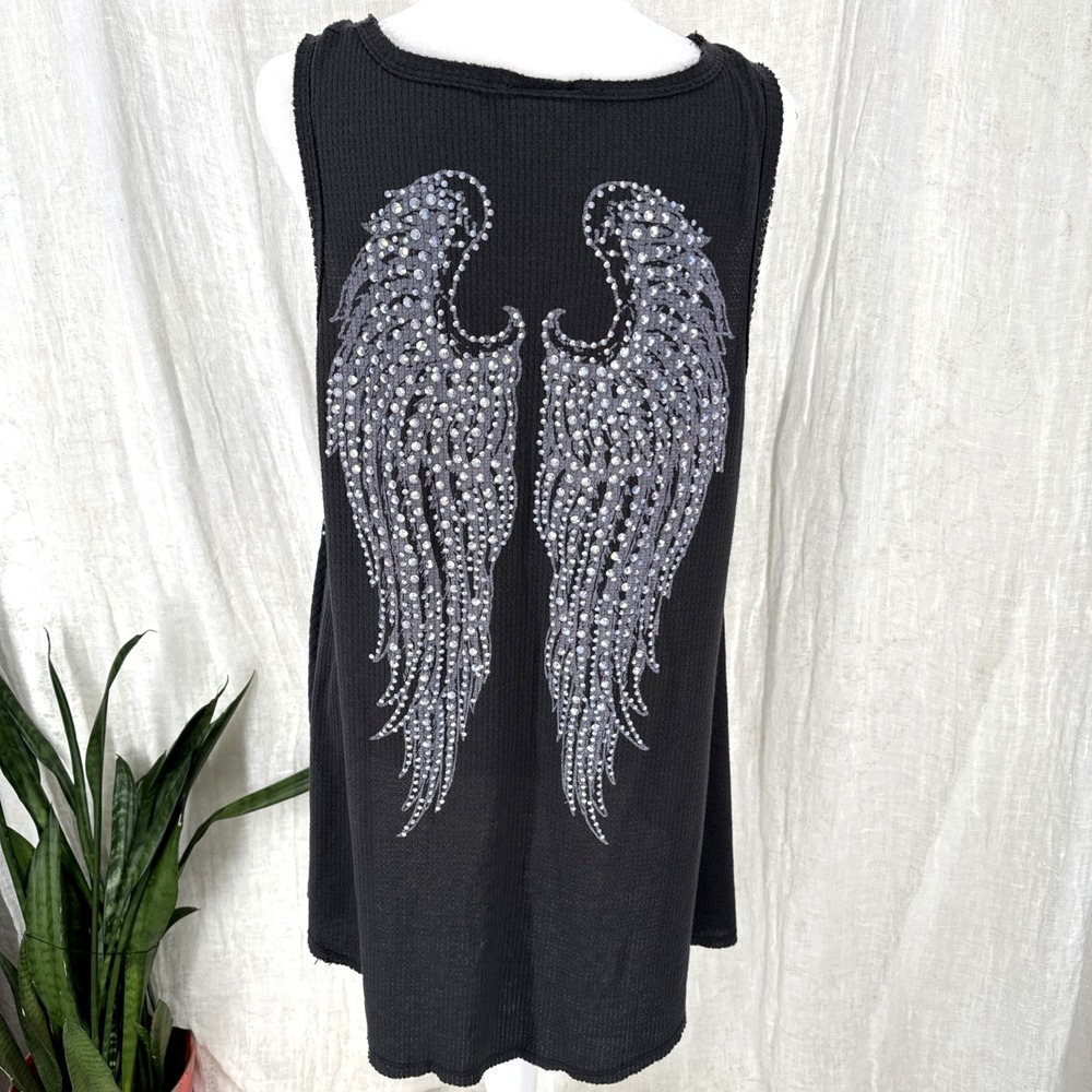 Vocal Rhinestone Angel Wing Tunic Top L Y2K Indie Grunge Rock Alt Edgy Mcbling